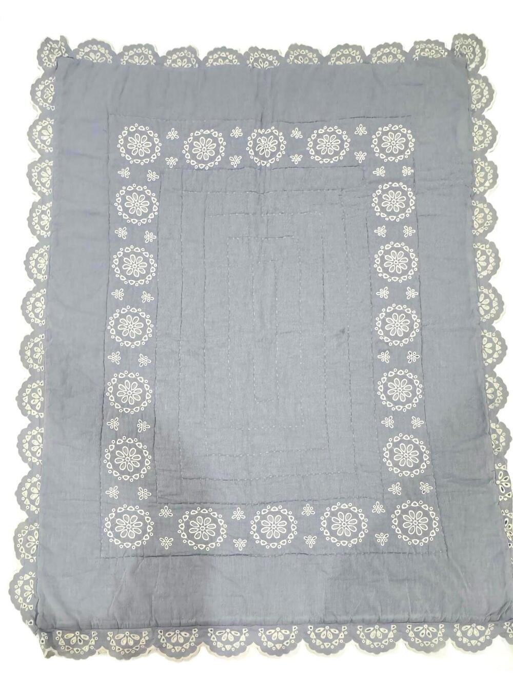 Pottery Barn Kids Remi Blue Chambray Eyelet Toddler Quilt 36x50 Bedding Blanket - Picture 2 of 8